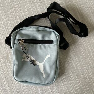Puma Small Light Blue Crossbody Belt Bag with Black Strap